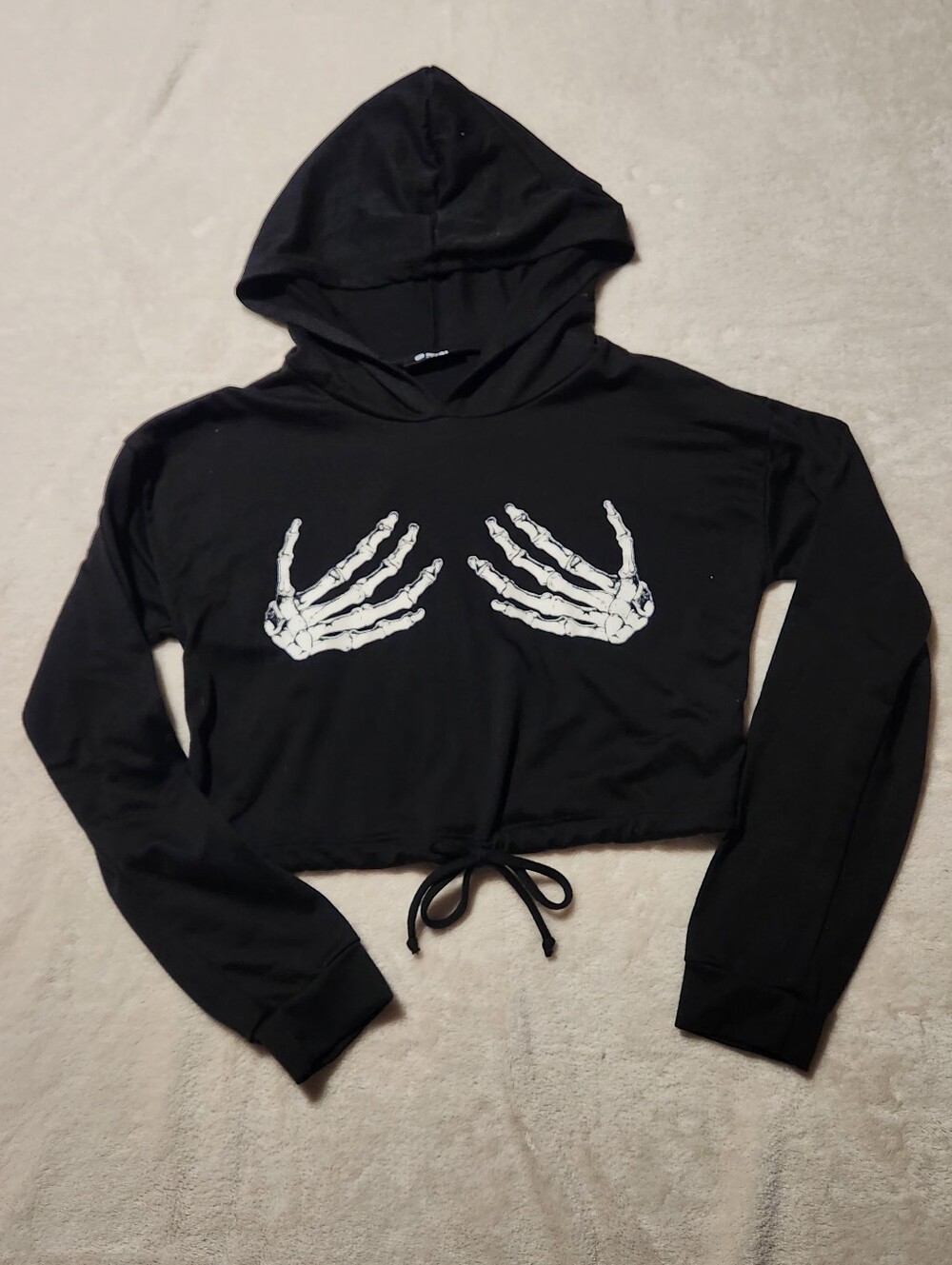 G Mini USA Black Skeleton Hands Cropped Hoodie Women's Size M Halloween Alt Goth